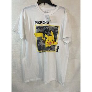 Official Pokemon Pikachu T-Shirt White Camo Leap Size L   BRAND NEW WITH TAG #25
